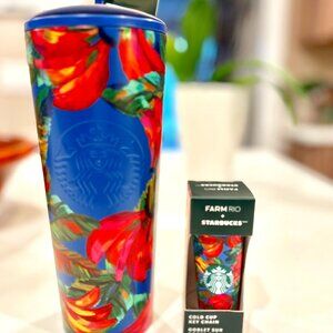 NWT Starbucks FARM Rio Summer 2025 Blue Banana Mix Cold Cup w/ Matching Keychain